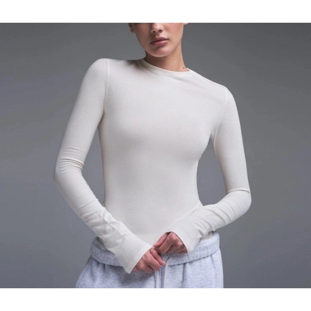 Skims Cotton Jersey Long Sleeve T-Shirt Women’s Sz. XS cloud white